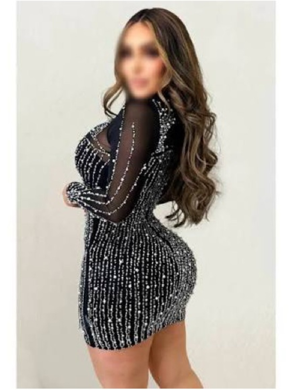 Banjul Black Long-Sleeve Rhinestone Bodycon Dress👌💕